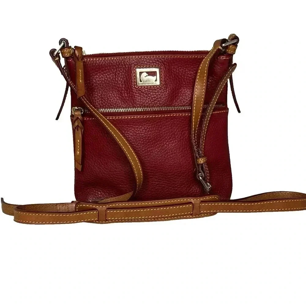Dooney And Bourke Dillen Letter Carrier Leather Crossbody Purse Burgundy